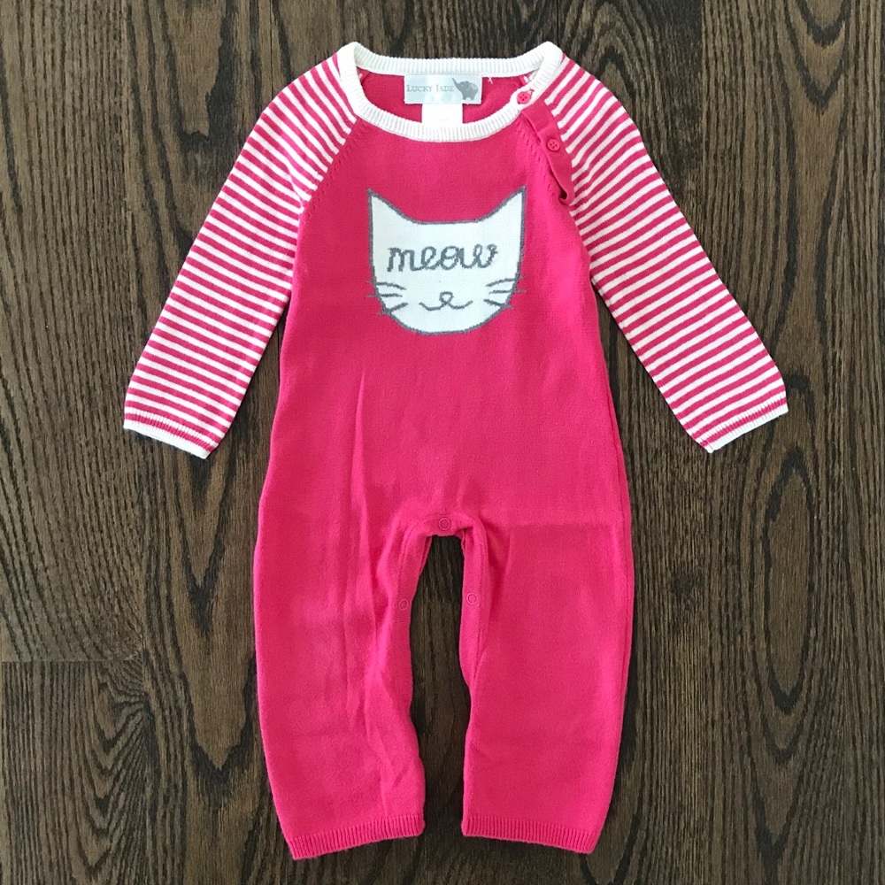 Lucky Jade baby Girl Pink cat/mouse coverall
